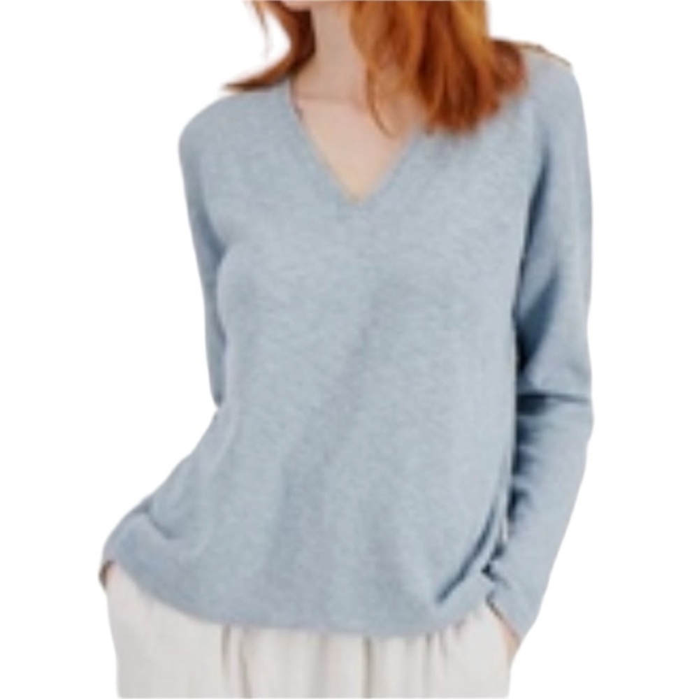 EILEEN FISHER NEW V-Neck Boxy Organic Cotton & Linen Sweater size S